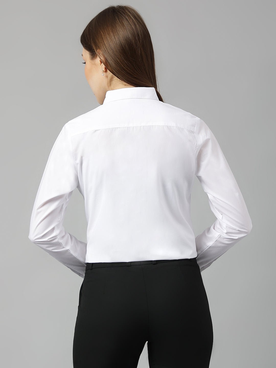 Women White Solid Pure Cotton Slim Fit Formal Shirt - #folk republic#