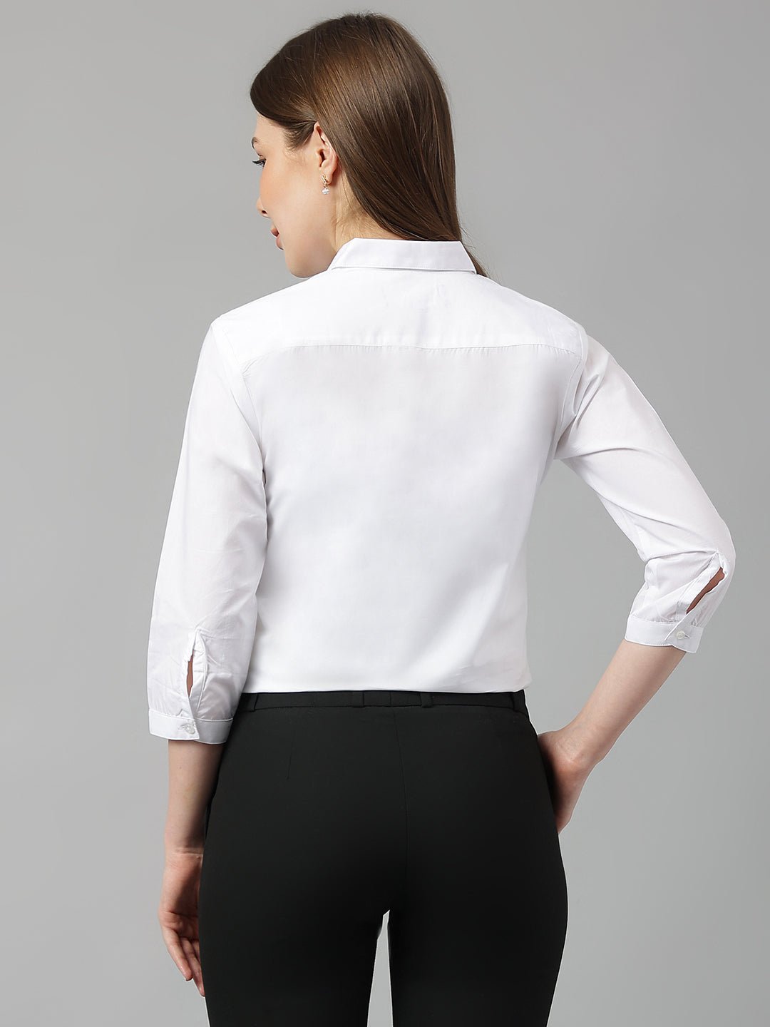 Women White Solid Pure Cotton Slim Fit Formal Shirt - #folk republic#