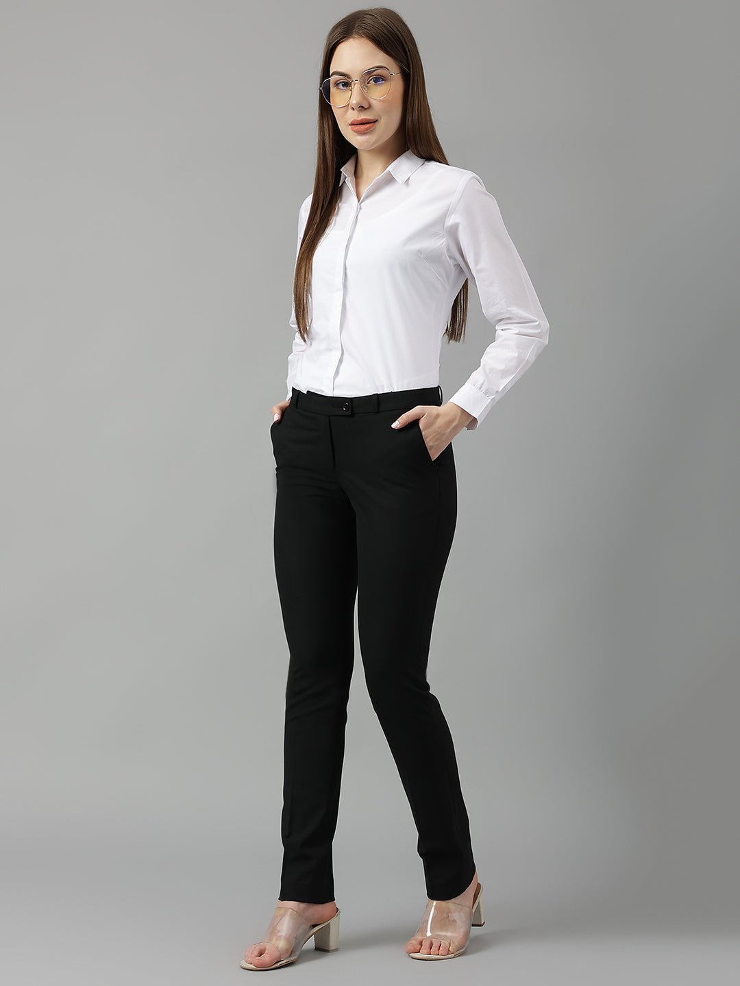 Women White Solid Pure Cotton Slim Fit Formal Shirt - #folk republic#
