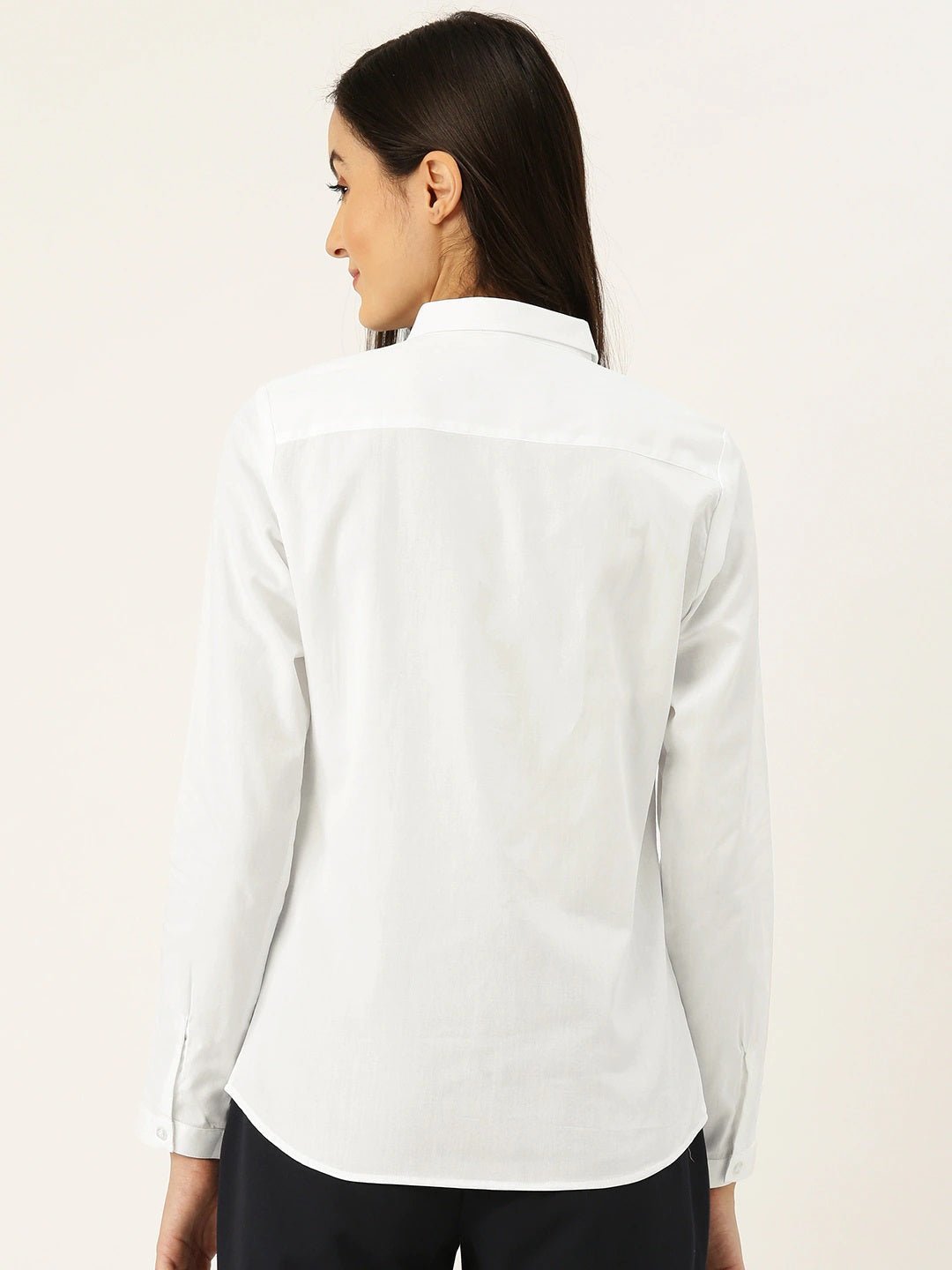 Women White Solids Pure Cotton Slim Fit Formal Shirt - #folk republic#