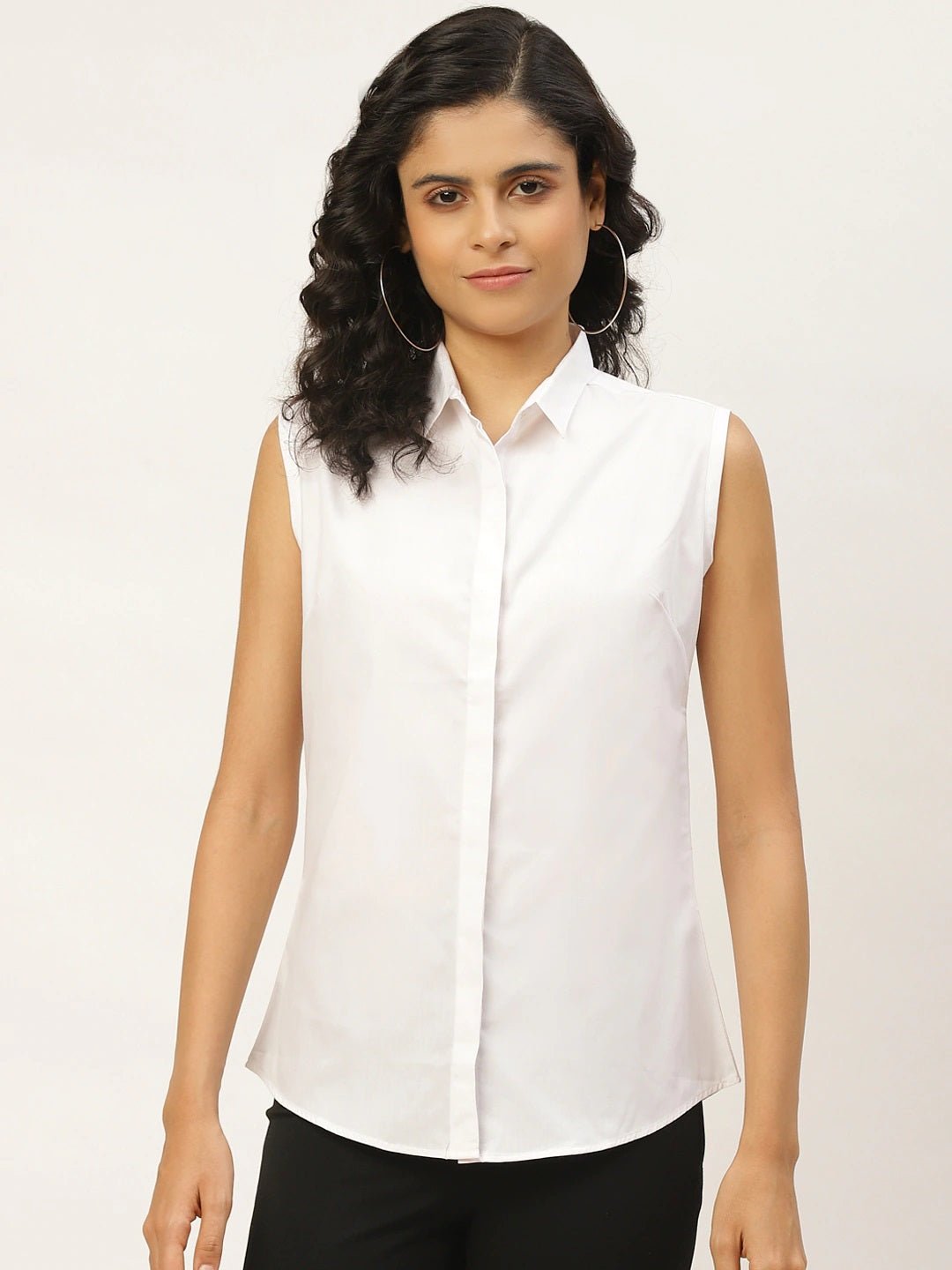 Women White Solids Pure Cotton Slim Fit Formal Shirt - #folk republic#