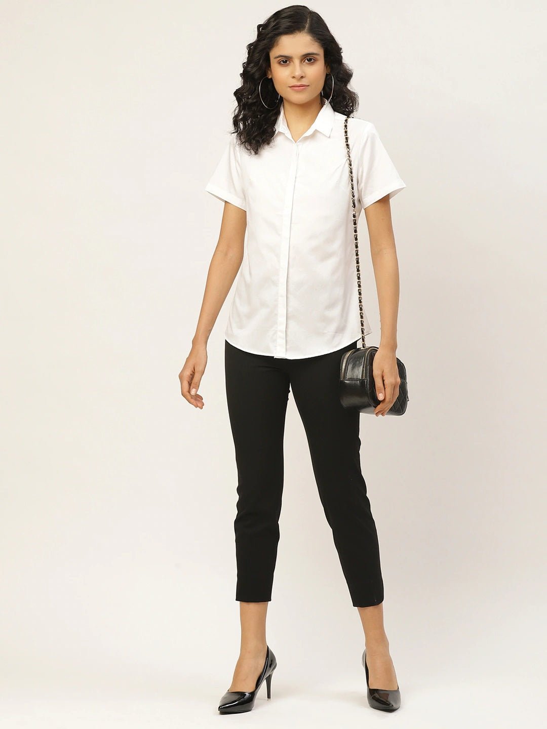 Women White Solids Pure Cotton Slim Fit Formal Shirt - #folk republic#