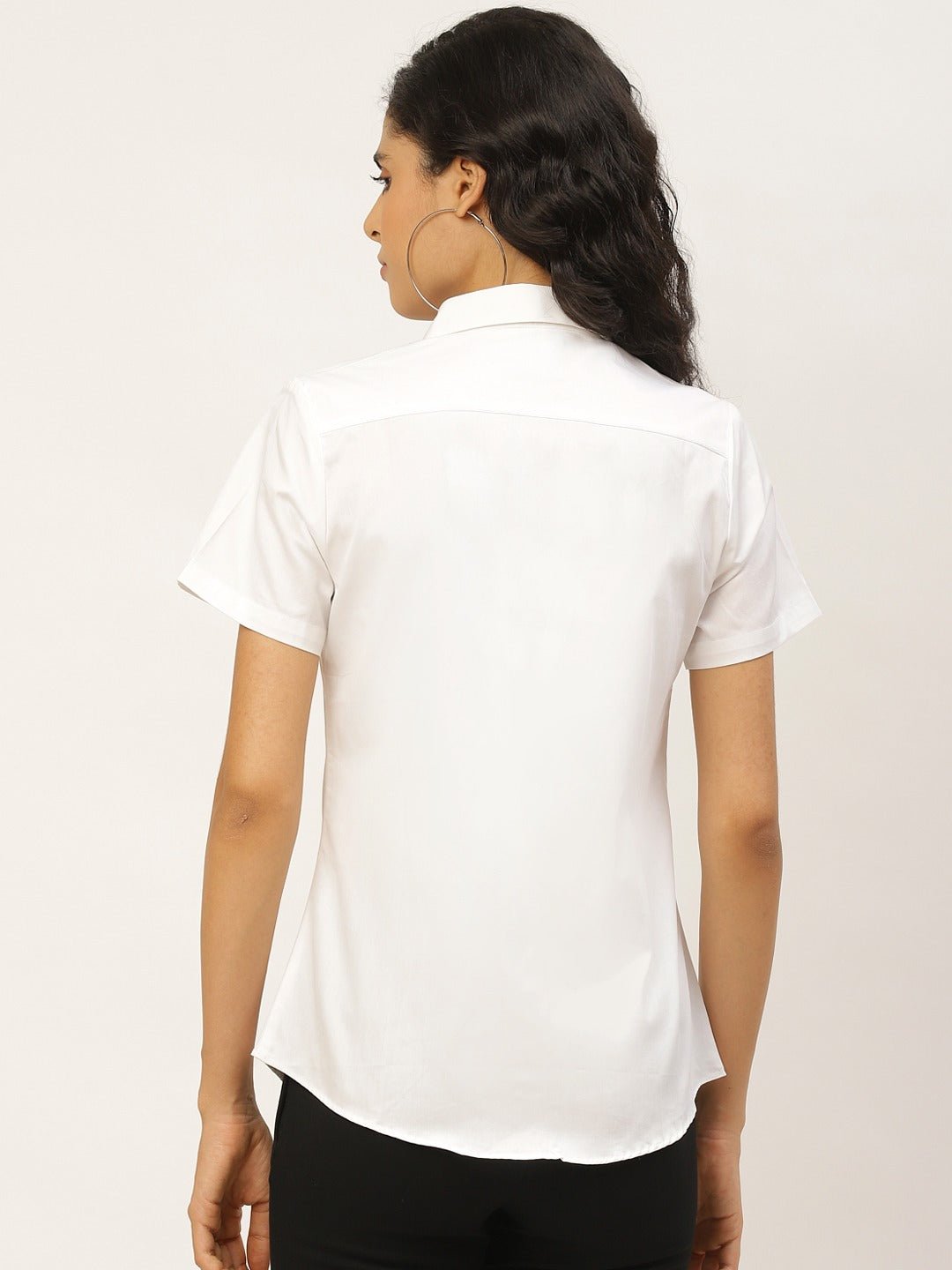 Women White Solids Pure Cotton Slim Fit Formal Shirt - #folk republic#
