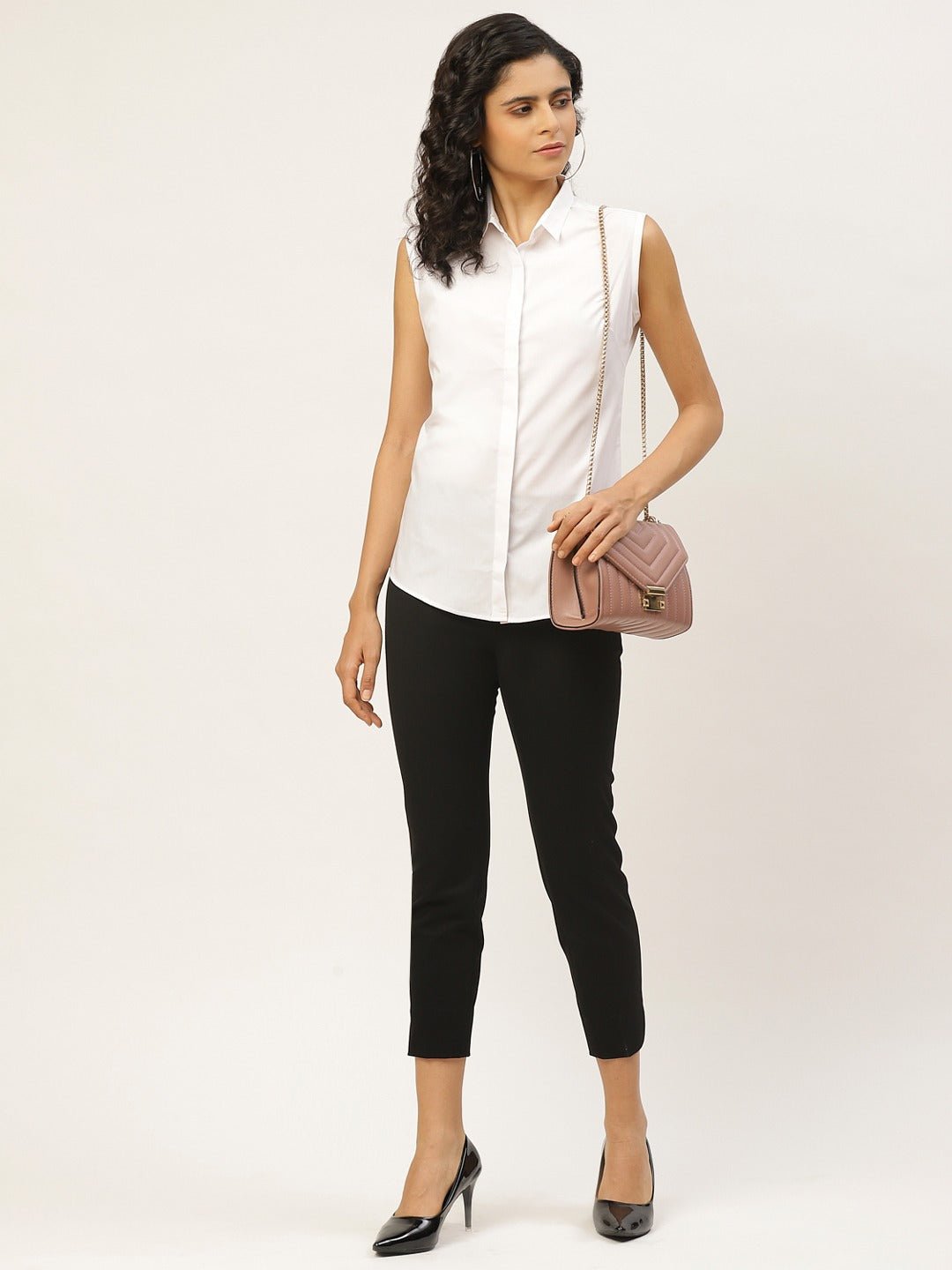 Women White Solids Pure Cotton Slim Fit Formal Shirt - #folk republic#