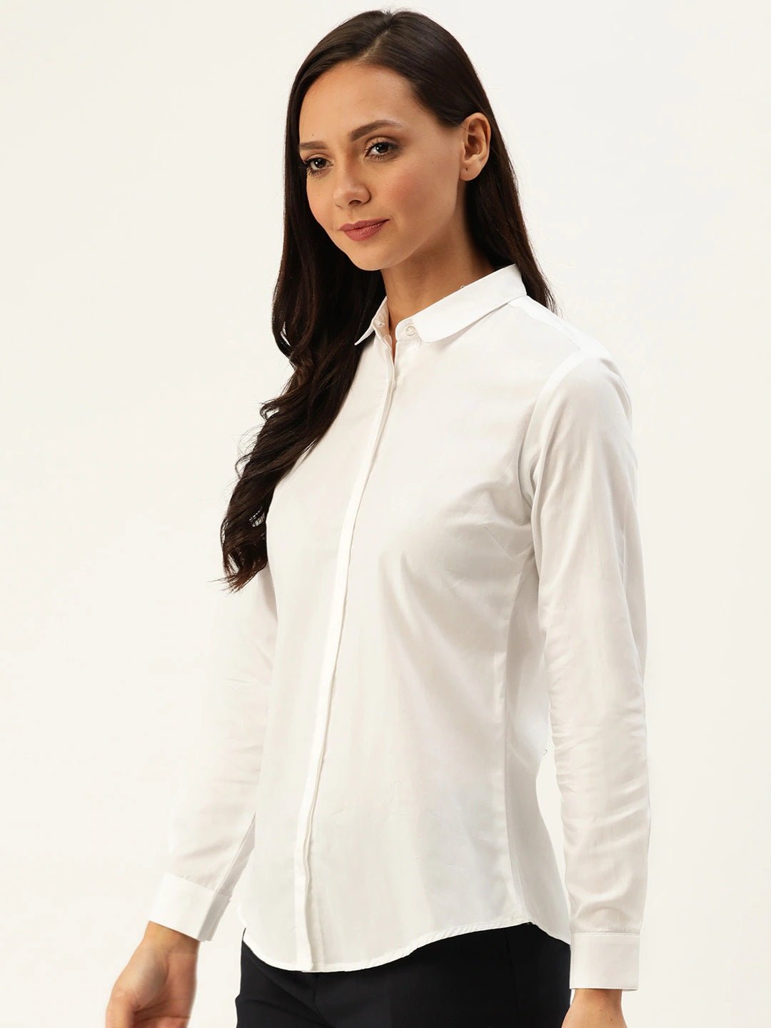 Women White Solids Pure Cotton Slim Fit Formal Shirt - #folk republic#
