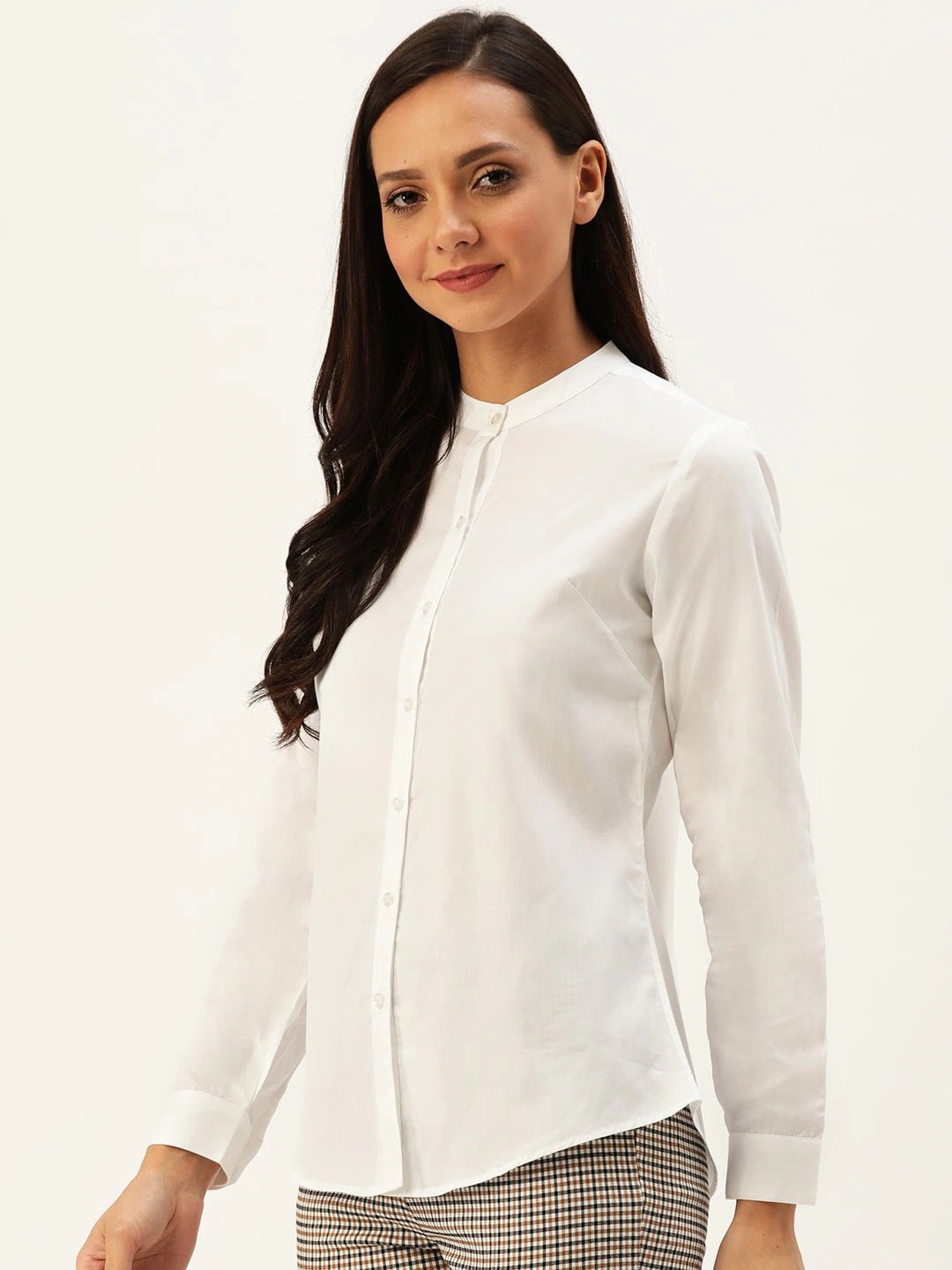 Women White Solids Pure Cotton Slim Fit Formal Shirt - #folk republic#