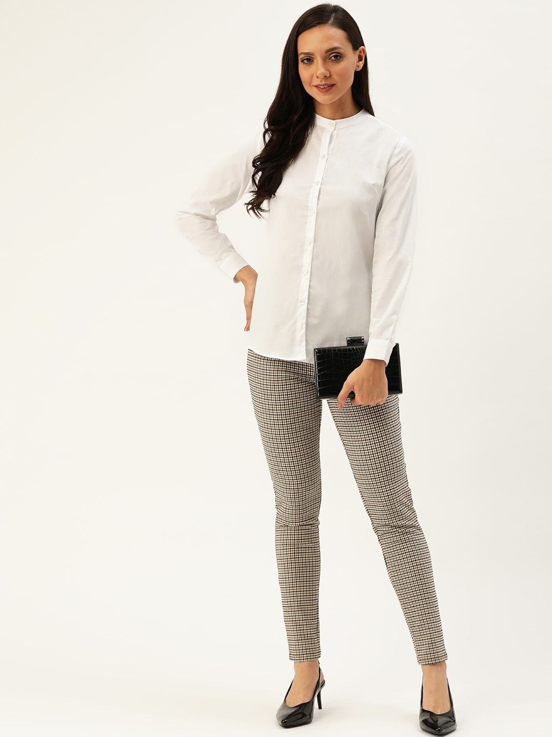 Women White Solids Pure Cotton Slim Fit Formal Shirt - #folk republic#
