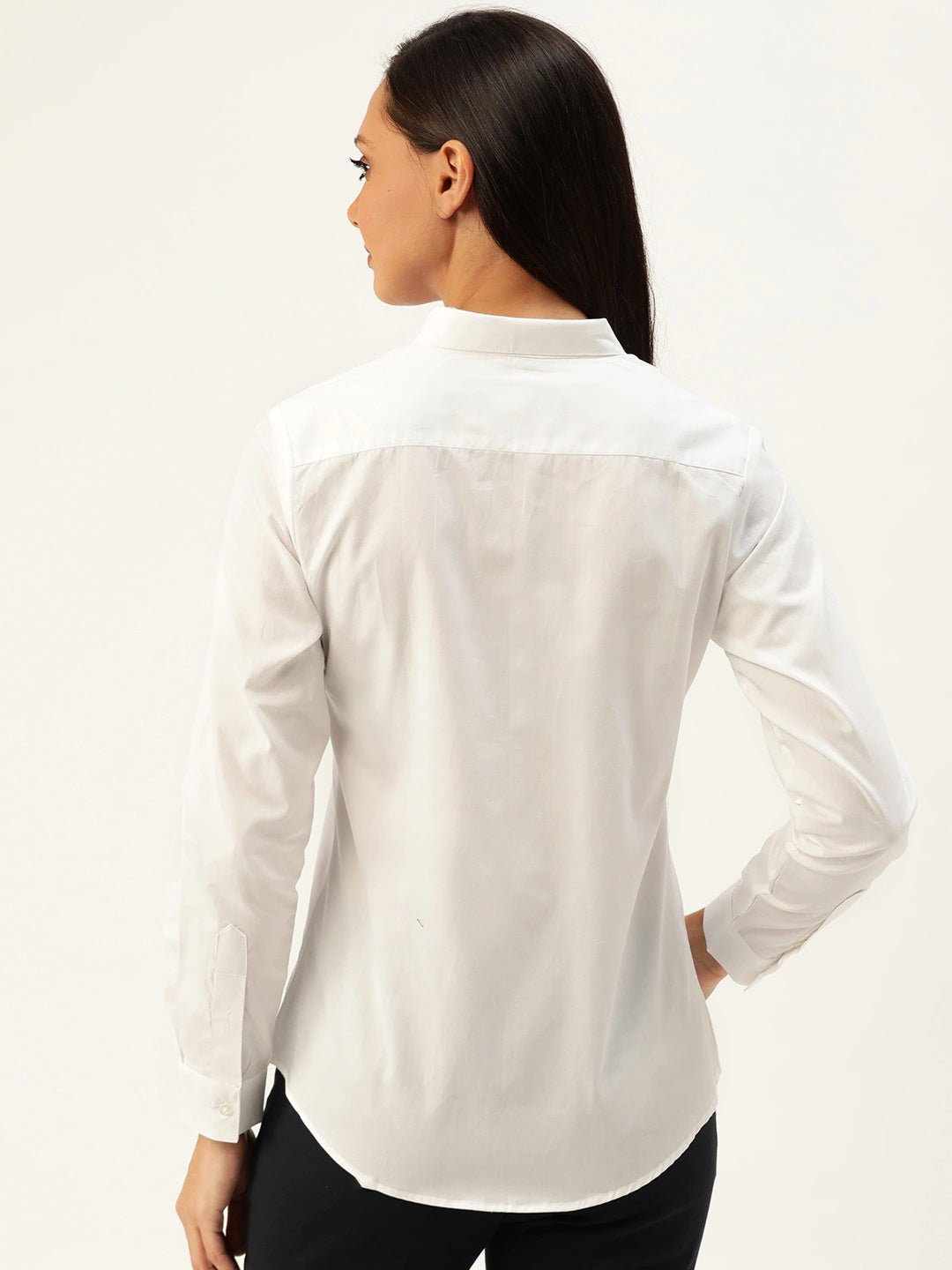 Women White Solids Pure Cotton Slim Fit Formal Shirt - #folk republic#