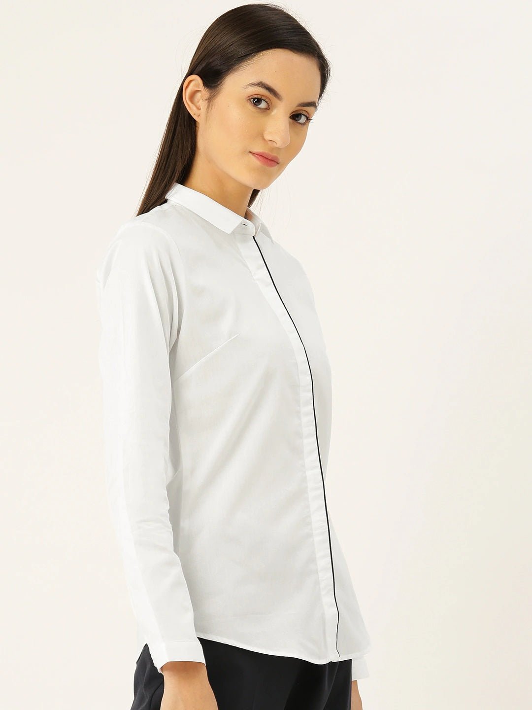 Women White Solids Pure Cotton Slim Fit Formal Shirt - #folk republic#