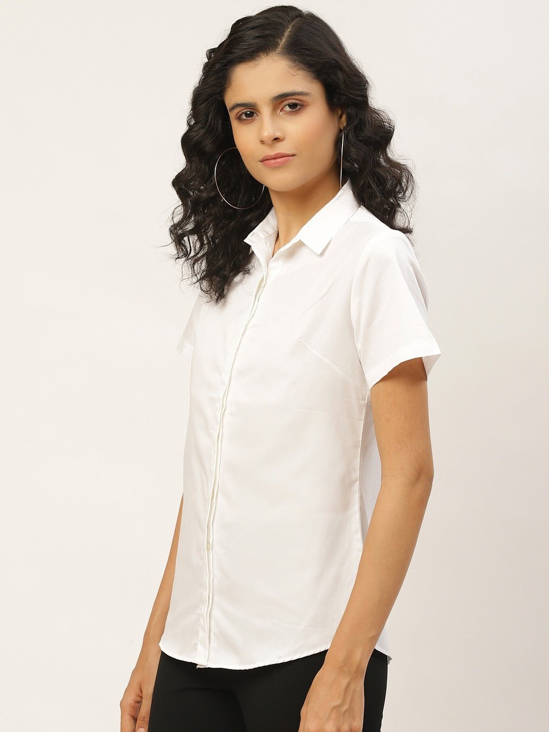 Women White Solids Pure Cotton Slim Fit Formal Shirt - #folk republic#