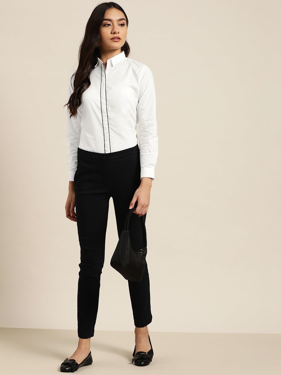 Women White Solids Pure Cotton Slim Fit Formal Shirt - #folk republic#