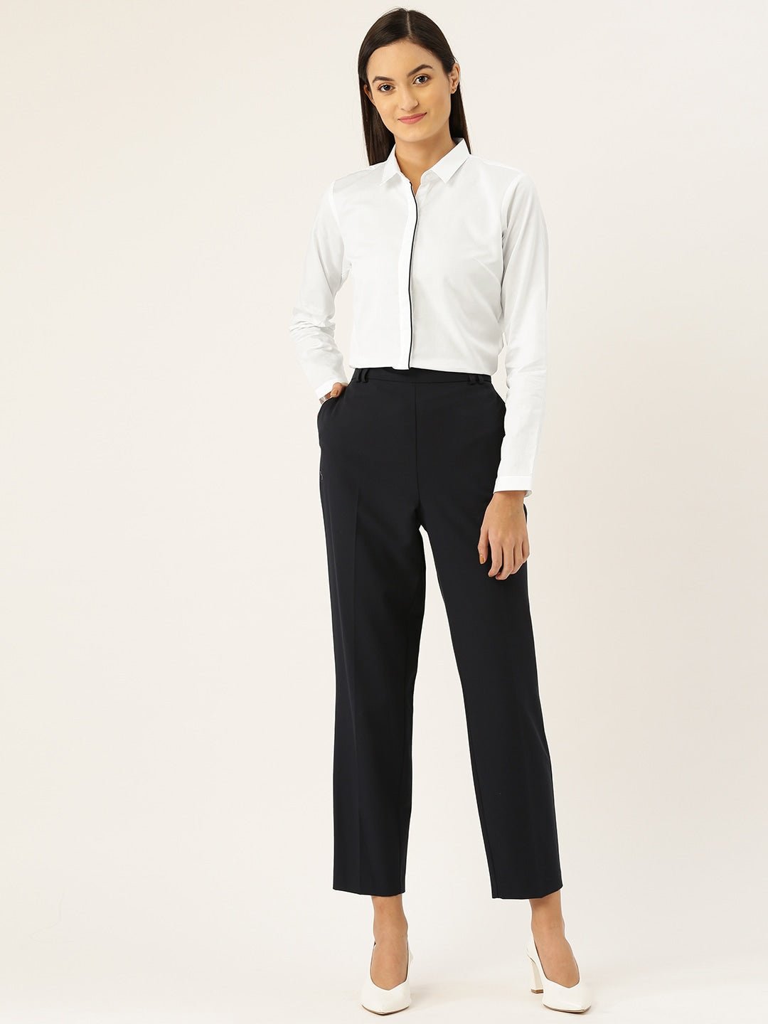 Women White Solids Pure Cotton Slim Fit Formal Shirt - #folk republic#