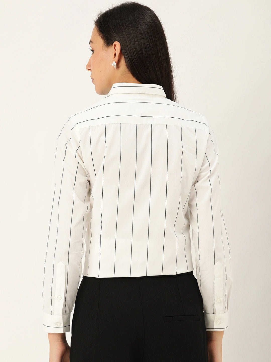 Women White Stripes Pure Cotton Slim Fit Formal Shirt - #folk republic#