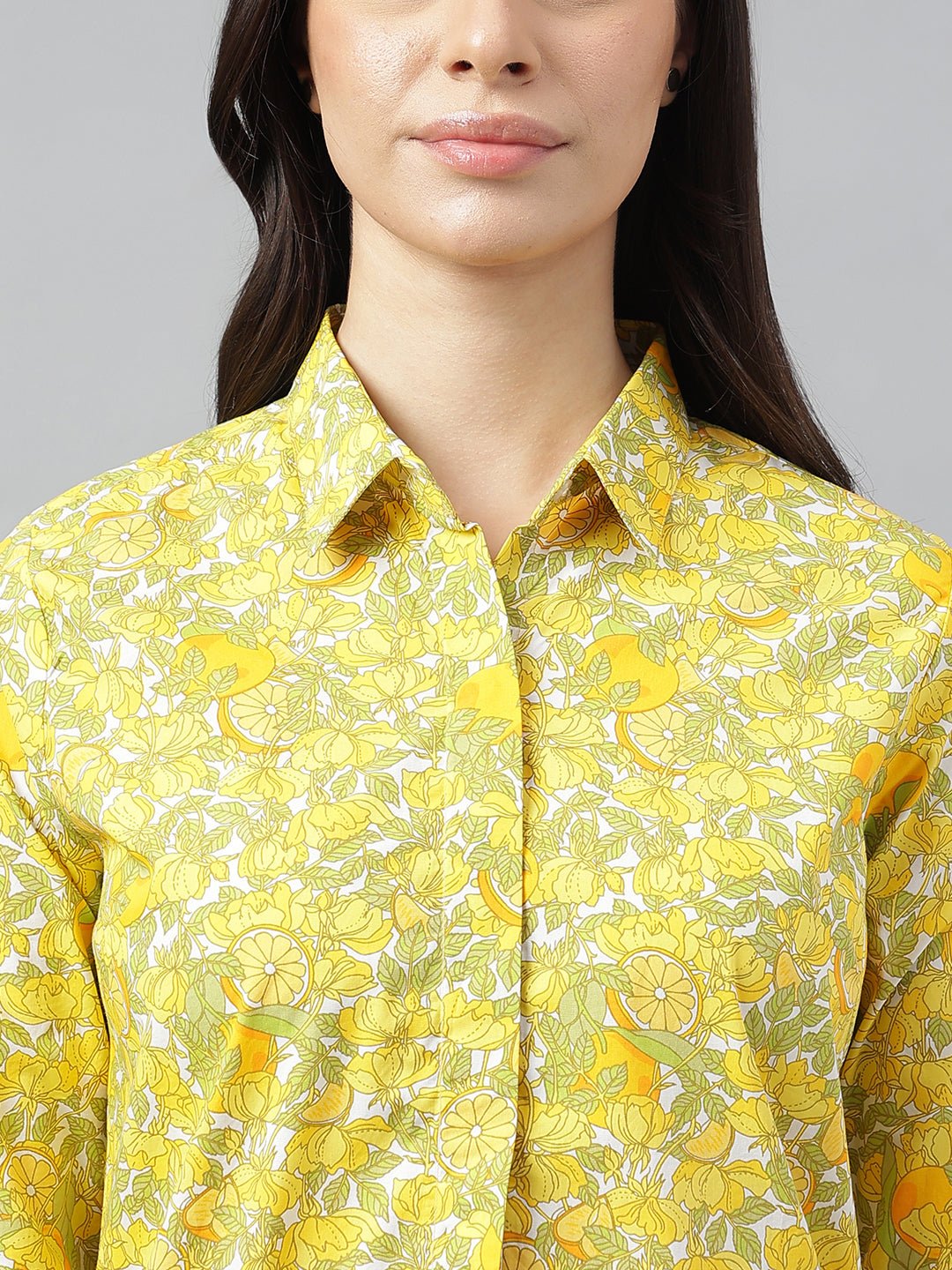Women White & Yellow Prints Pure Cotton Regular Fit Formal Shirt - #folk republic#
