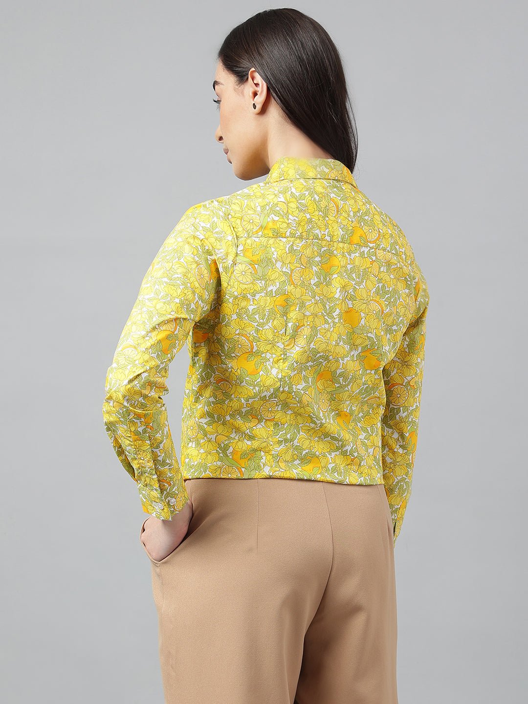 Women White & Yellow Prints Pure Cotton Regular Fit Formal Shirt - #folk republic#