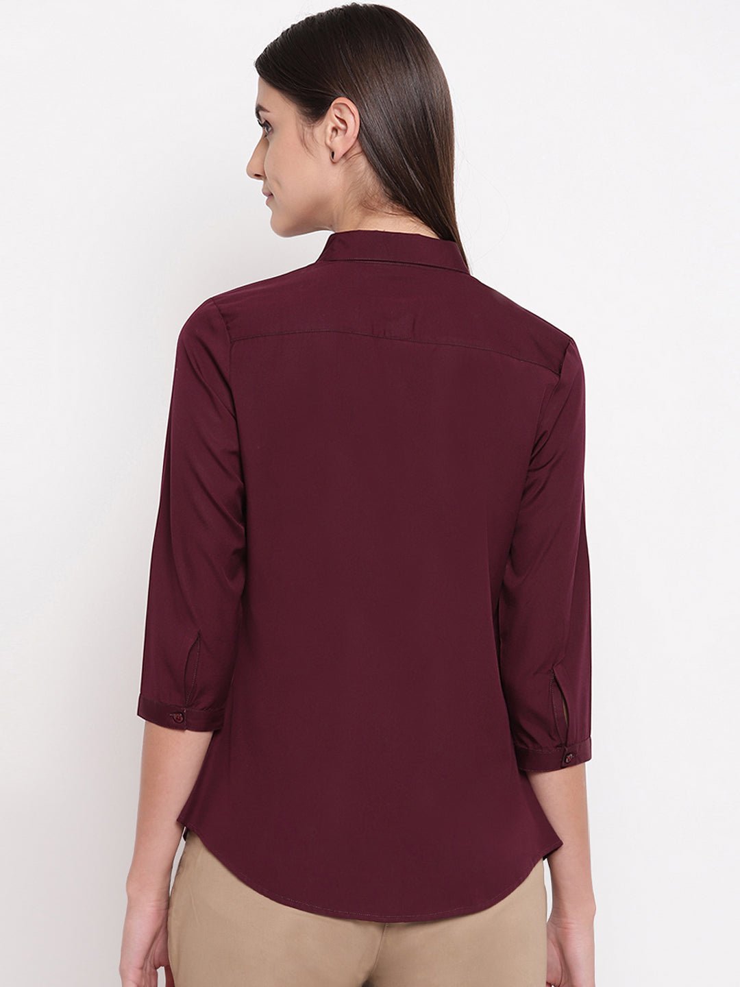 Women Wine Pure Cotton Solid Slim Fit Formal Shirt - #folk republic#