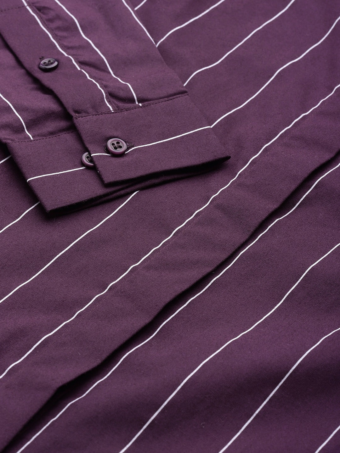 Women Wine Striped Pure Cotton Slim Fit Formal Shirt - #folk republic#