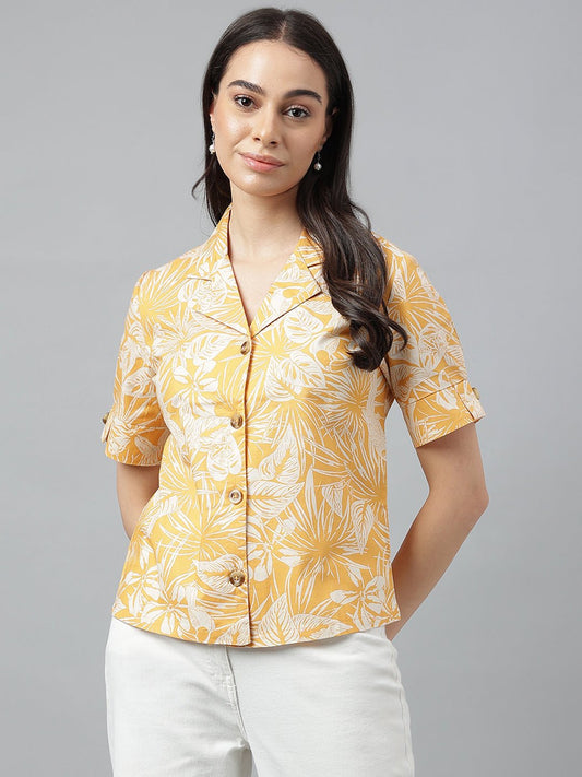 Women Yellow &Beige Prints Pure Cotton Regular Fit Casual Shirt - #folk republic#