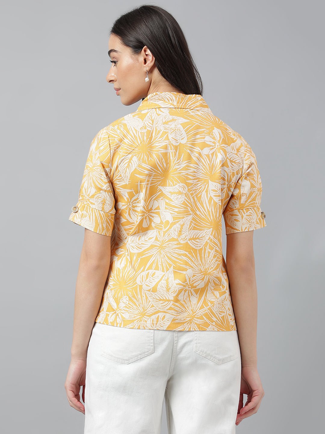 Women Yellow &Beige Prints Pure Cotton Regular Fit Casual Shirt - #folk republic#