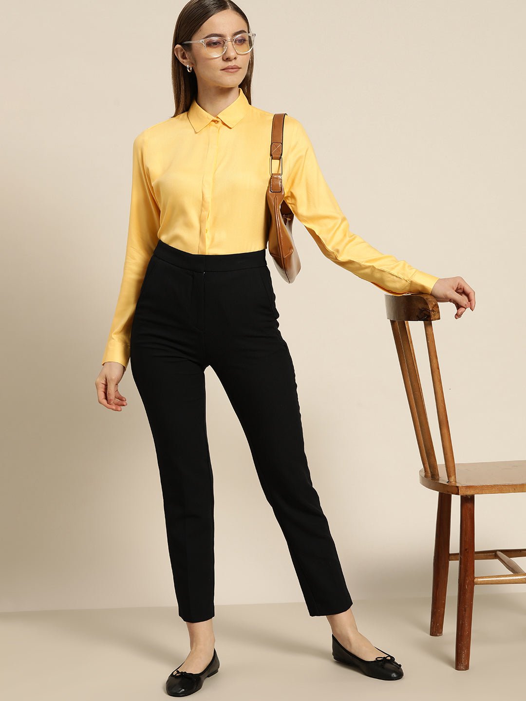 Women Yellow Solid Viscose Rayon Regular Fit Formal Shirt - #folk republic#