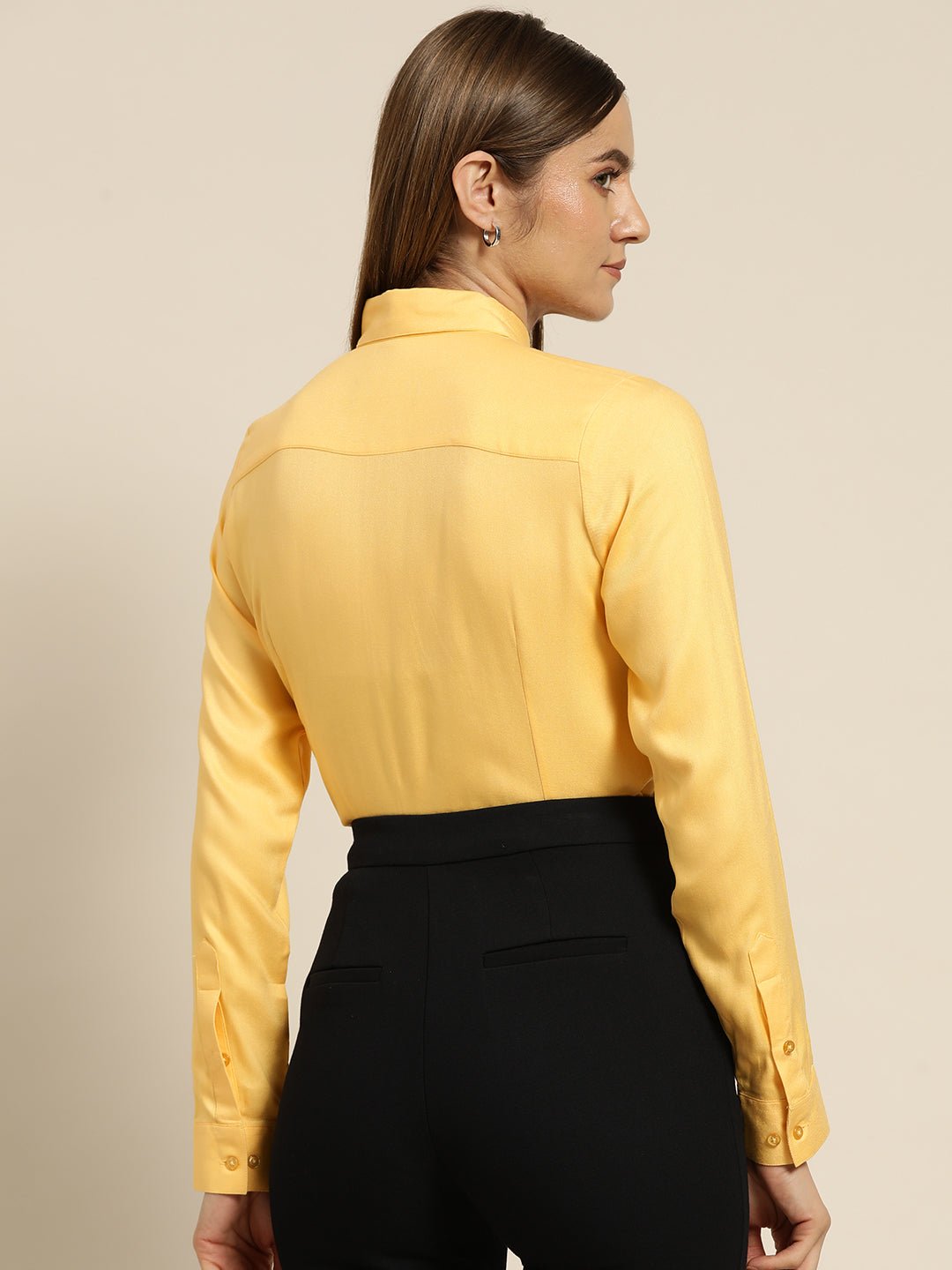 Women Yellow Solid Viscose Rayon Regular Fit Formal Shirt - #folk republic#