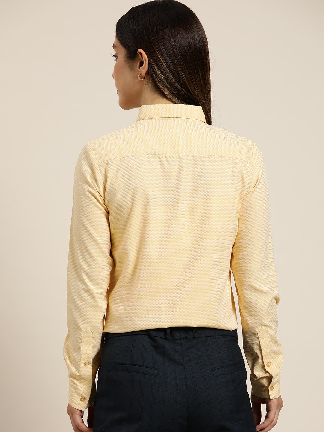 Women Yellow Solids Cotton Rich Slim Fit Formal Shirt - #folk republic#