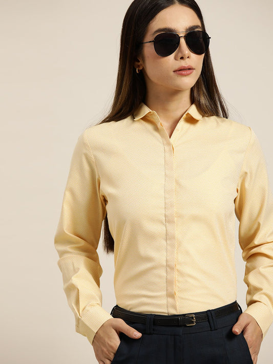 Women Yellow Solids Cotton Rich Slim Fit Formal Shirt - #folk republic#